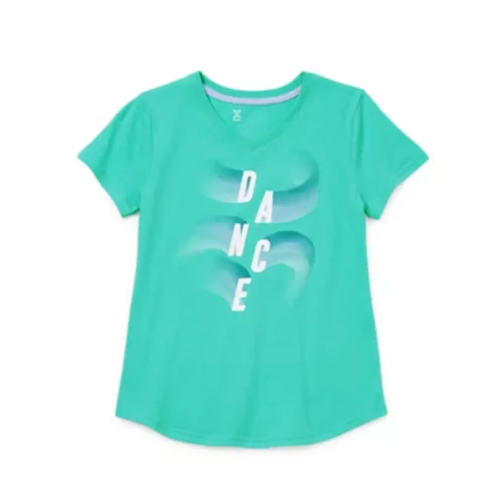 Xersion Little & Big Girls V Neck Short Sleeve Graphic T-Shirt