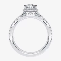 Signature By Modern Bride (H-I / Si1-Si2) Womens 1 1/5 CT. T.W. Lab Grown White Diamond 14K Gold Pear Side Stone Halo Bridal Set