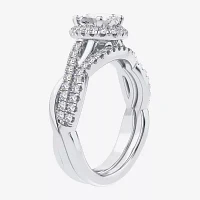 Signature By Modern Bride (H-I / Si1-Si2) Womens 1 1/5 CT. T.W. Lab Grown White Diamond 14K Gold Pear Side Stone Halo Bridal Set