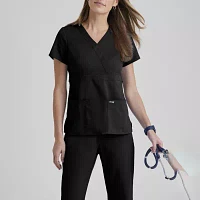 Grey's Anatomy™ by Barco Classic 4153 Riley 3-Pocket Mock Wrap Womens Plus Tall V Neck Short Sleeve Scrub Top