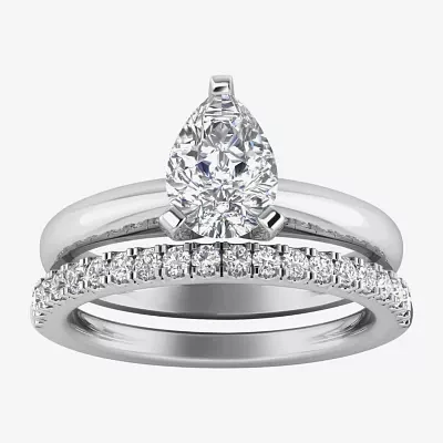 H-I / Si2-I1) Womens 1 1/4 CT. T.W. Lab Grown White Diamond 14K Gold Pear Solitaire Bridal Set