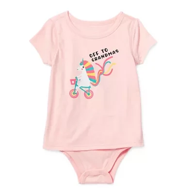 Okie Dokie Toddler Girls Adaptive Round Neck Short Sleeve Bodysuit