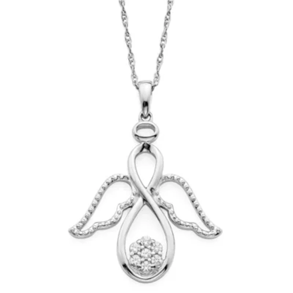 Diamond Blossom 1/10 CT.T.W. NaturalDiamond Cluster Angel Sterling SIlver Pendant
