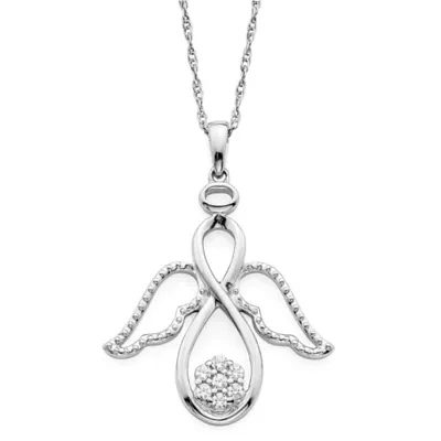 Diamond Blossom 1/10 CT.T.W. NaturalDiamond Cluster Angel Sterling SIlver Pendant