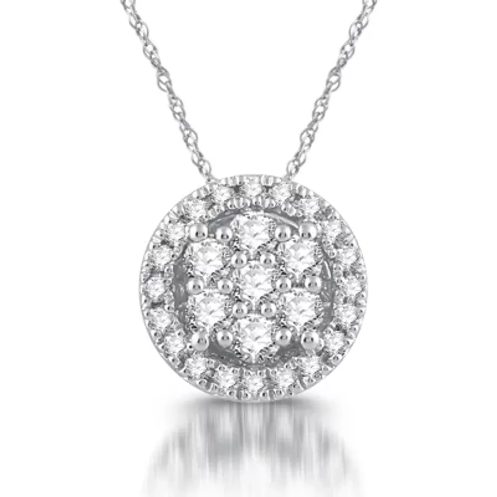 Diamond Blossom Womens 1/2 CT. T.W. Natural White Diamond 10K Gold Round Pendant Necklaces