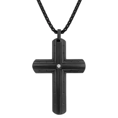 Mens Diamond Accent Diamond Stainless Steel Cross Pendant Necklace