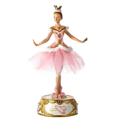 Kurt Adler 10" Pink Ballerina Figure With Musical Base Table Piece