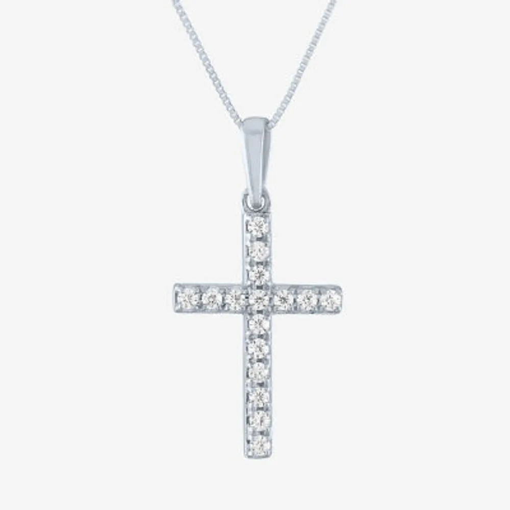 H-I / I1) Womens 1/ CT. T.W. Lab Grown White Diamond 10K Gold Cross Pendant Necklace