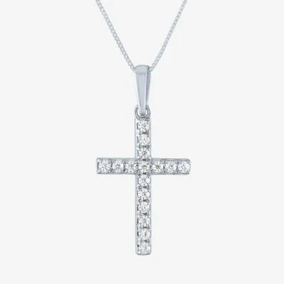 (H-I / I1) Womens 1/6 CT. T.W. Lab Grown White Diamond 10K or Yellow Gold Cross Pendant Necklace