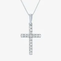 (H-I / I1) Womens 1/6 CT. T.W. Lab Grown White Diamond 10K or Yellow Gold Cross Pendant Necklace