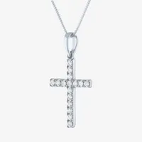 (H-I / I1) Womens 1/6 CT. T.W. Lab Grown White Diamond 10K or Yellow Gold Cross Pendant Necklace