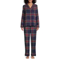 Liz Claiborne Womens Long Sleeve 2-pc. Flannel Pant Pajama Set