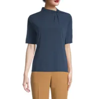 Worthington Womens Round Neck Elbow Sleeve Blouse