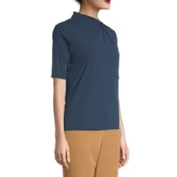 Worthington Womens Round Neck Elbow Sleeve Blouse