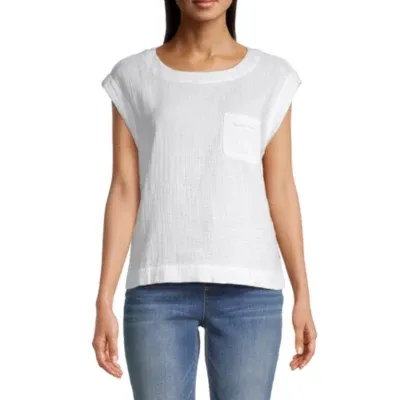 a.n.a Womens Crew Neck Short Sleeve Blouse