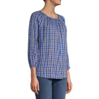 St. John's Bay Womens U Neck 3/4 Sleeve Blouse