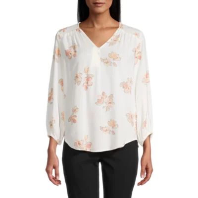 Liz Claiborne Womens V Neck 3/4 Sleeve Blouse