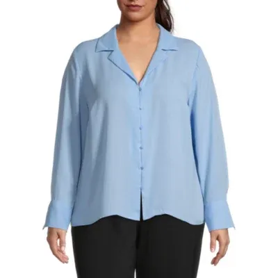 Worthington Plus Womens Long Sleeve Regular Fit Button-Down Shirt