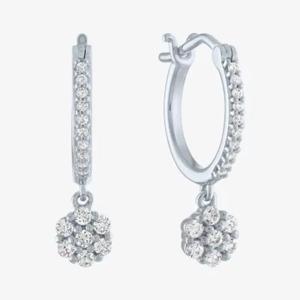Diamond Blossom (G-H / Si2-I1) Womens 1/4 CT. T.W. Lab Grown White Diamond 10K White Gold 11.2mm Hoop Earrings