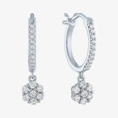 Diamond Blossom (G-H / Si2-I1) Womens 1/4 CT. T.W. Lab Grown White Diamond 10K White Gold 11.2mm Hoop Earrings