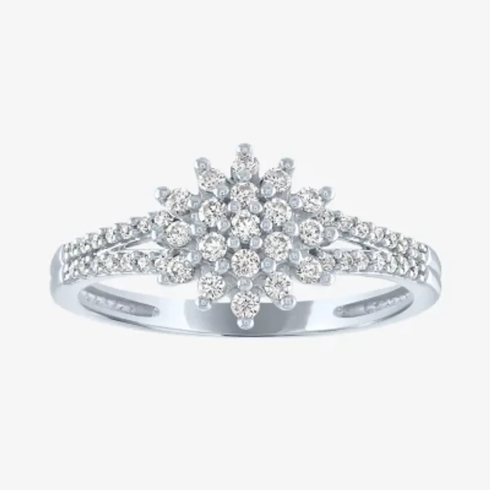 (G-H / Si2-I1) Womens 1/3 CT. T.W. Lab Grown White Diamond 10K Gold Cluster Side Stone Cocktail Ring