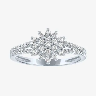 (G-H / Si2-I1) Womens 1/3 CT. T.W. Lab Grown White Diamond 10K Gold Cluster Side Stone Cocktail Ring