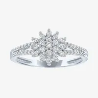 (G-H / Si2-I1) Womens 1/3 CT. T.W. Lab Grown White Diamond 10K Gold Cluster Side Stone Cocktail Ring