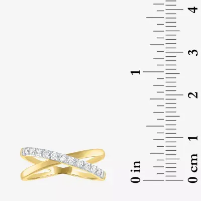 (G-H / Si2-I1) Womens 1/3 CT. T.W. Lab Grown White Diamond 10K Gold Crossover Cocktail Ring