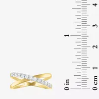 (G-H / Si2-I1) Womens 1/3 CT. T.W. Lab Grown White Diamond 10K Gold Crossover Cocktail Ring