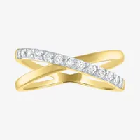 (G-H / Si2-I1) Womens 1/3 CT. T.W. Lab Grown White Diamond 10K Gold Crossover Cocktail Ring