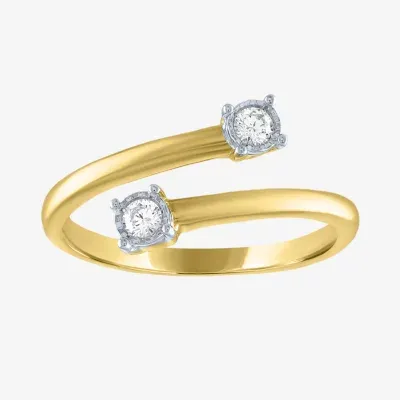 Diamond Addiction (G-H / Si2-I1) Womens 1/10 CT. T.W. Lab Grown White 10K Gold Round Delicate Bypass  Cocktail Ring
