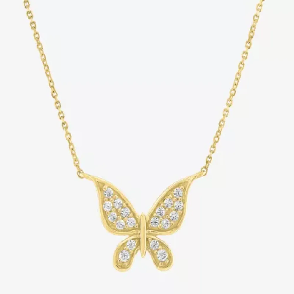 G-H / Si2-I1) Womens 1/ CT. T.W. Lab Grown White Diamond 10K Gold Butterfly Pendant Necklace