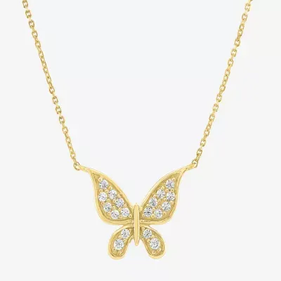 (G-H / Si2-I1) Womens 1/6 CT. T.W. Lab Grown White Diamond 10K Gold Butterfly Pendant Necklaces