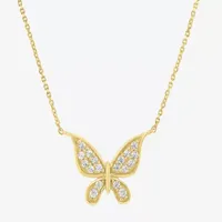 G-H / Si2-I1) Womens 1/ CT. T.W. Lab Grown White Diamond 10K Gold Butterfly Pendant Necklace