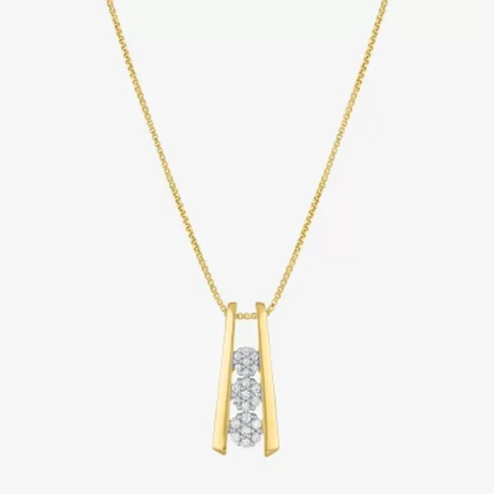 Diamond Blossom Linear (G-H / Si2-I1) Womens 1/10 CT. T.W. Lab Grown White Diamond 14K Gold Over Silver Pendant Necklaces