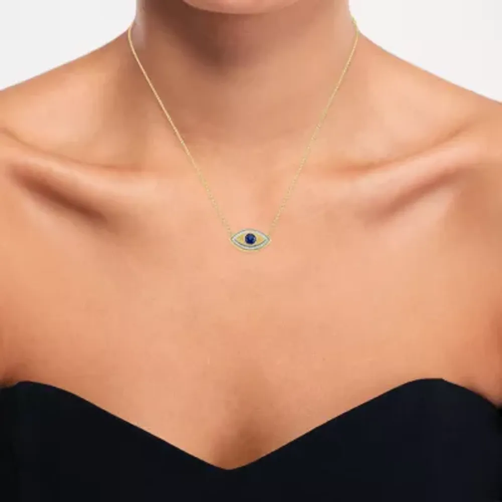 Amazon.com: Takar Dainty 10k Rose Gold Diamond and Genuine Sapphire Evil  Eye Necklace 16