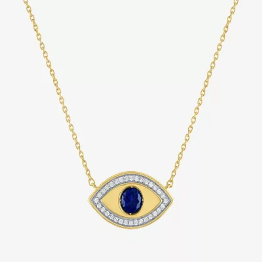 Diamond Addiction Womens 1/10 CT. T.W. Lab Created Blue Sapphire 14K Gold Over Silver Evil Eye Pendant Necklaces