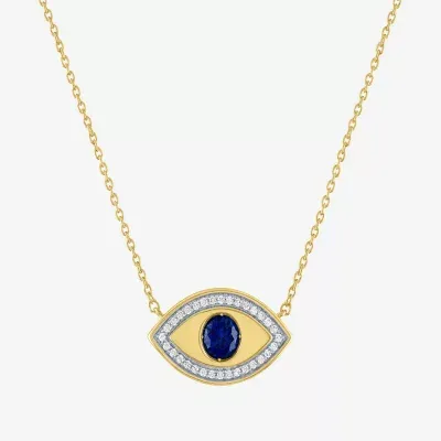 Diamond Addiction Womens 1/10 CT. T.W. Lab Created Blue Sapphire 14K Gold Over Silver Evil Eye Pendant Necklaces
