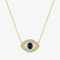 Diamond Addiction Womens 1/10 CT. T.W. Lab Created Blue Sapphire 14K Gold Over Silver Evil Eye Pendant Necklace