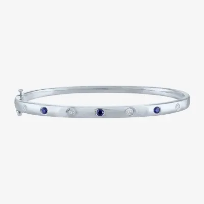 Diamond Addiction Diamond Accent Lab Created Green Emerald or Lab Created Sapphire Sterling  Silver Bangle Bracelet