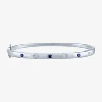 Diamond Addiction Diamond Accent Lab Created Green Emerald or Lab Created Sapphire Sterling  Silver Bangle Bracelet