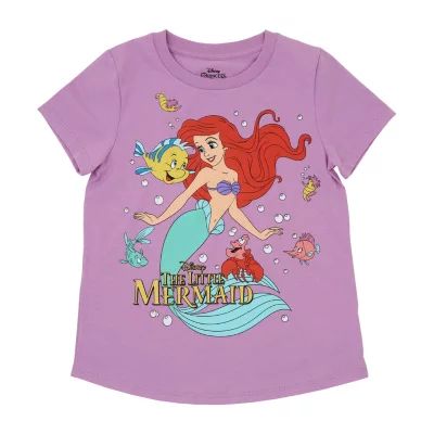 Disney Little & Big Girls Crew Neck Ariel Short Sleeve Graphic T-Shirt