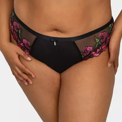 Curvy Couture Lush Embroidery Strappy Back Brief- 1615