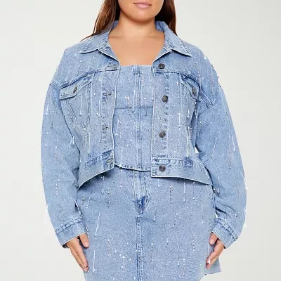 Forever 21 Embellished Lightweight Denim Womens Juniors Trucker Jacket