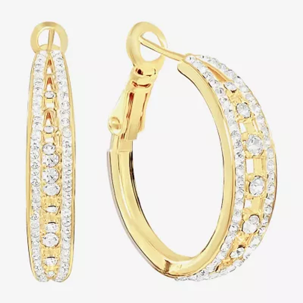 Sparkle Allure Crystal 14K Gold Over Brass Hoop Earrings