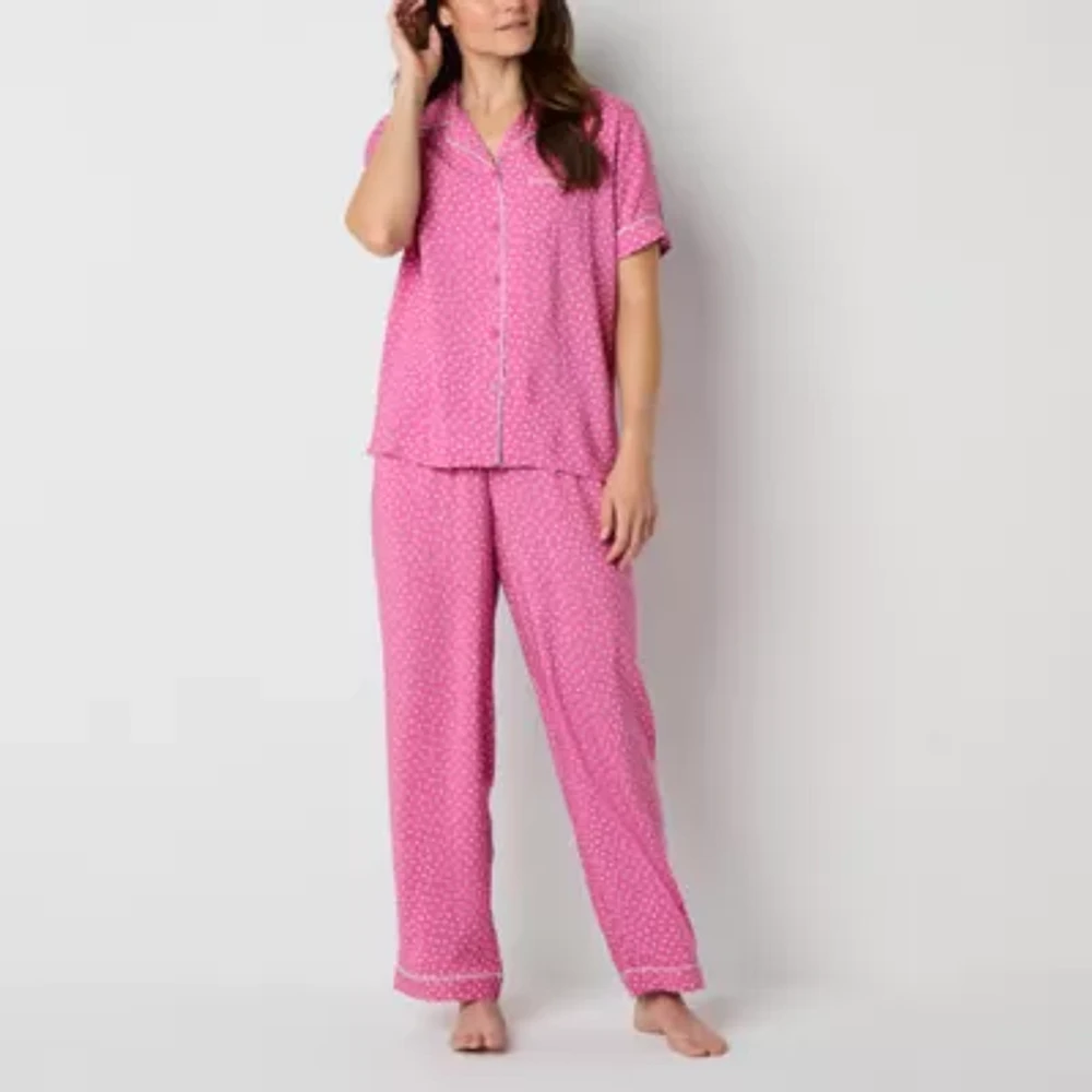 Liz Claiborne Womens Short Sleeve 2-pc. Pant Pajama Set