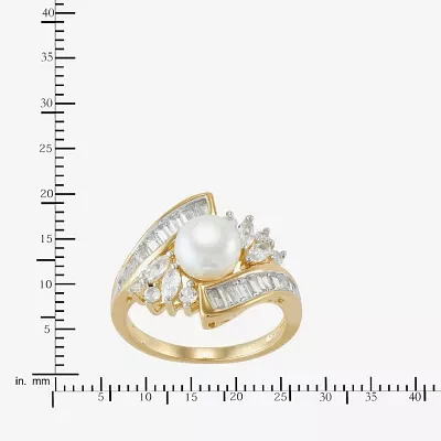 14K Gold Over Silver Cultured Freshwater Pearl & Lab-Created White Sapphire Ring