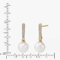 Diamond Accent White Cultured Freshwater Pearl 10K Gold Drop Earrings