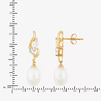 White Cultured Freshwater Pearl 10K Gold Drop Earrings