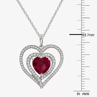 Womens Lab Created Red Ruby Sterling Silver Heart Pendant Necklace